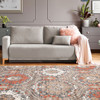 7' X 9' Rust Floral Stain Resistant Area Rug