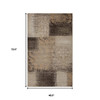 4' X 6' Beige Gray And Black Damask Distressed Stain Resistant Area Rug