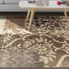 4' X 6' Ivory Light Blue Damask Distressed Stain Resistant Area Rug