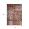 4' X 6' Rust And Gray Damask Distressed Stain Resistant Area Rug