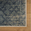 7' X 9' Navy And Salmon Damask Distressed Stain Resistant Area Rug