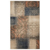 8' X 10' Navy And Salmon Damask Distressed Stain Resistant Area Rug