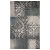 8' X 10' Teal And Gray Damask Distressed Stain Resistant Area Rug