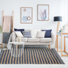 5' X 8' Navy Peony Chevron Hand Woven Stain Resistant Area Rug With Fringe