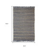 8' X 10' Navy Peony Chevron Hand Woven Stain Resistant Area Rug With Fringe