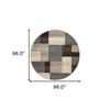 8' Round Grey-Brown Round Patchwork Power Loom Stain Resistant Area Rug