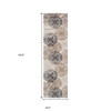 11' Tan Gray And Black Floral Medallion Stain Resistant Runner Rug