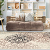 6' X 9' Beige And Gray Medallion Power Loom Stain Resistant Area Rug