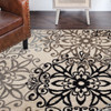 8' Square Tan Gray And Black Square Floral Medallion Stain Resistant Area Rug