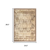 2' X 3' Brown Damask Power Loom Distressed Stain Resistant Area Rug