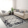 8' X 10' Black And Gray Damask Power Loom Distressed Stain Resistant Area Rug
