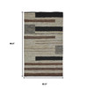 5' X 8' Oatmeal Striped Hand Woven Stain Resistant Area Rug