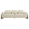 100" Cream Long Fabric and Walnut Wood Standard Sofa