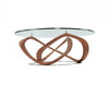 39" Walnut And Clear Glass Abstract Round Coffee Table
