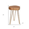 26" Gold And Natural Solid Wood Round End Table