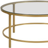 36" Gold And Clear Glass Round Coffee Table