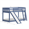 Blue Twin over Twin Solid Wood Bunk Bed With Slide and Ladder