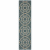 2' X 8' Blue Geometric Stain Resistant Indoor Outdoor Area Rug