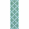 2' X 8' Blue Geometric Stain Resistant Indoor Outdoor Area Rug