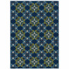 5' X 8' Blue Floral Stain Resistant Indoor Outdoor Area Rug