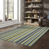 3' X 5' Blue Striped Stain Resistant Indoor Outdoor Area Rug