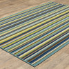 3' X 5' Blue Striped Stain Resistant Indoor Outdoor Area Rug