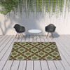 6' X 9' Brown Floral Stain Resistant Indoor Outdoor Area Rug