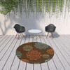 8' Brown Round Floral Stain Resistant Indoor Outdoor Area Rug