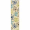 2' X 8' Ivory Floral Stain Resistant Indoor Outdoor Area Rug