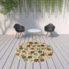 8' Ivory Round Floral Stain Resistant Indoor Outdoor Area Rug