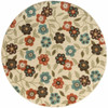 8' Ivory Round Floral Stain Resistant Indoor Outdoor Area Rug