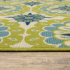 2' X 4' Green Floral Stain Resistant Indoor Outdoor Area Rug