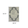 3' X 5' Grey Oriental Stain Resistant Indoor Outdoor Area Rug