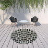 8' Black Round Geometric Stain Resistant Indoor Outdoor Area Rug