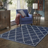 2' X 4' Navy Geometric Stain Resistant Indoor Outdoor Area Rug