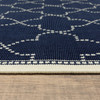 9' X 13' Navy Geometric Stain Resistant Indoor Outdoor Area Rug