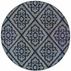 8' Navy Round Geometric Stain Resistant Indoor Outdoor Area Rug