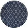 8' Round Navy Round Geometric Stain Resistant Indoor Outdoor Area Rug