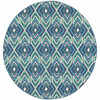 8' Round Navy Round Geometric Stain Resistant Indoor Outdoor Area Rug