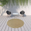 8' Tan Round Geometric Stain Resistant Indoor Outdoor Area Rug