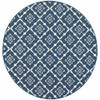 8' Round Navy Round Floral Stain Resistant Indoor Outdoor Area Rug