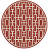 8' Red Round Geometric Stain Resistant Indoor Outdoor Area Rug