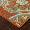 8' X 11' Rust Floral Stain Resistant Indoor Outdoor Area Rug