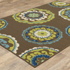 2' X 4' Brown and Green Floral Medallion Indoor Outdoor Area Rug