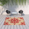 6' X 9' Sand Oriental Stain Resistant Indoor Outdoor Area Rug