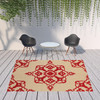 8' X 11' Sand Oriental Stain Resistant Indoor Outdoor Area Rug