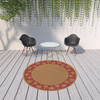 8' Round Beige Round Stain Resistant Indoor Outdoor Area Rug