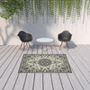 5' X 8' Ivory Oriental Stain Resistant Indoor Outdoor Area Rug