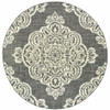 8' Round Grey Round Oriental Stain Resistant Indoor Outdoor Area Rug