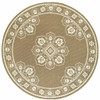 8' Round Tan Round Oriental Stain Resistant Indoor Outdoor Area Rug